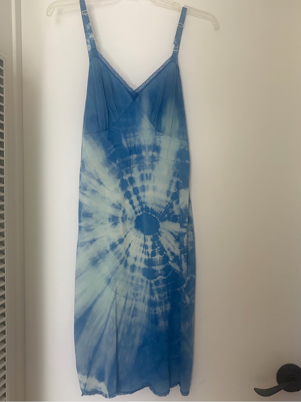 Blue Tie-Dye Slip Chemise with Lace Trim